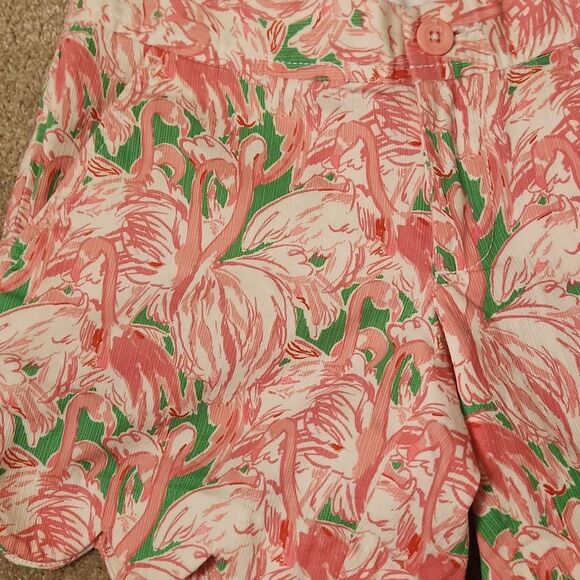 Lilly Pulitzer "Pink Colony" Buttercup Scalloped Shorts w/ Flamingos Size 000 - Picture 3 of 7